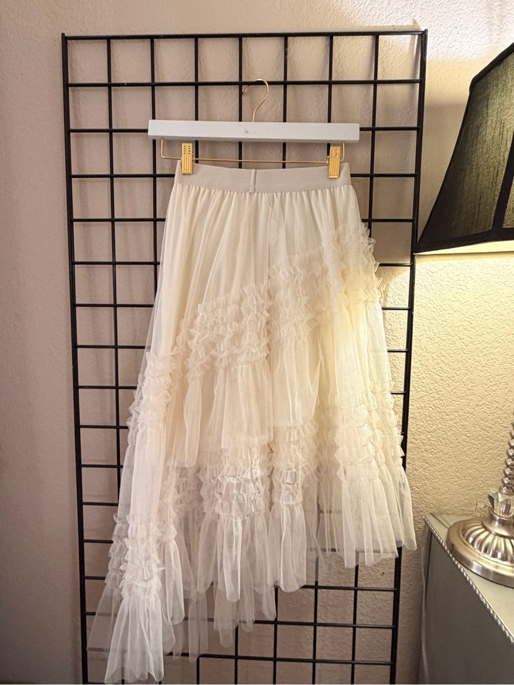 Cream Tiered Tulle Midi Skirt